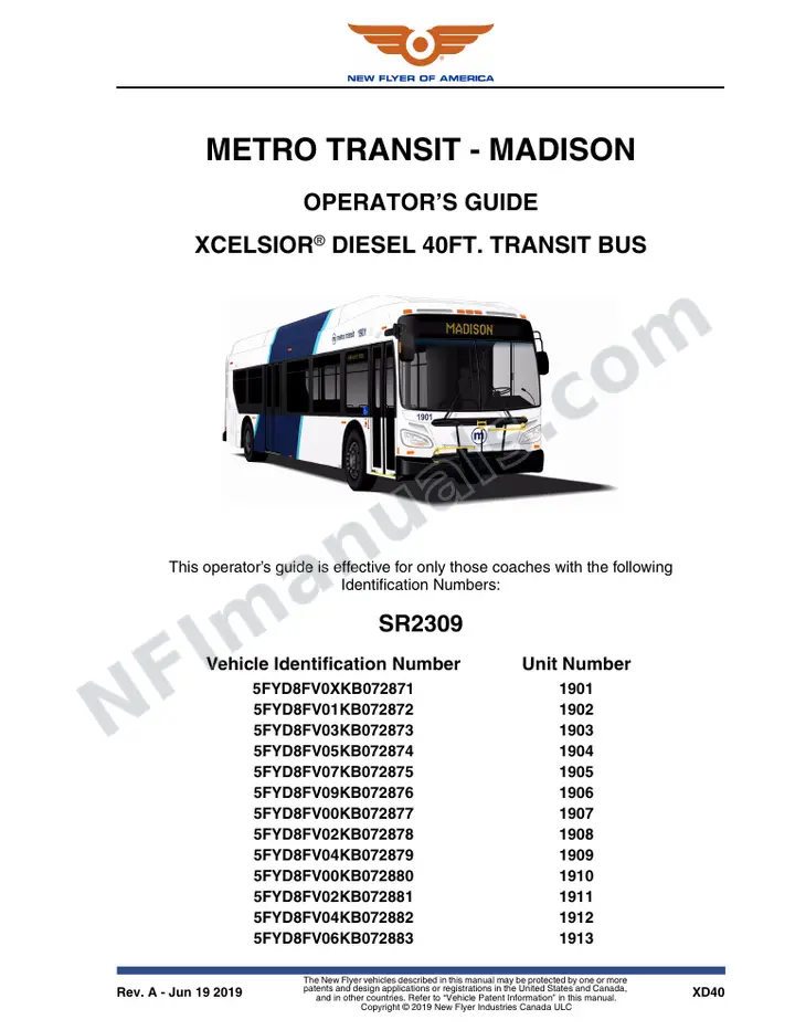 New Flyer XD40 Manual Package - Metro Transit - Madison included manual preview