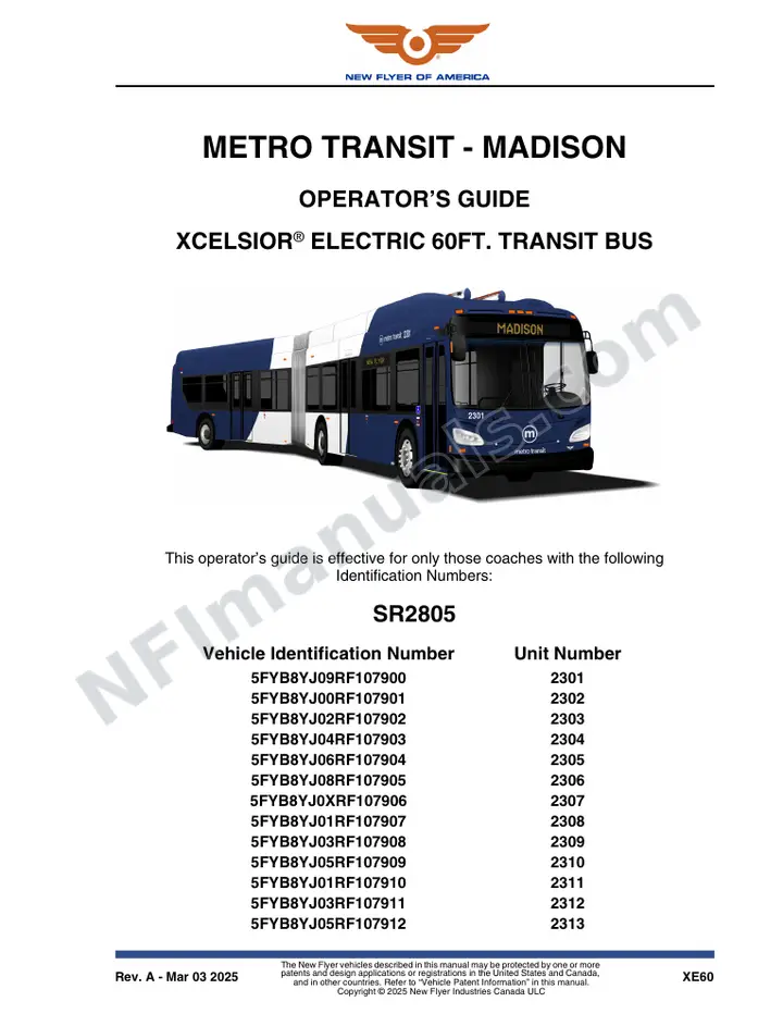 New Flyer XE60 Manual Package - Metro Transit - Madison included manual preview