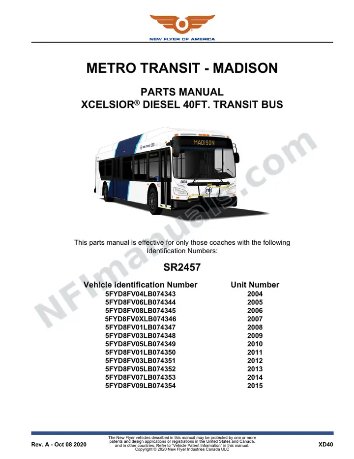 SR2457 Parts Manual, Metro Transit - Madison first-page preview