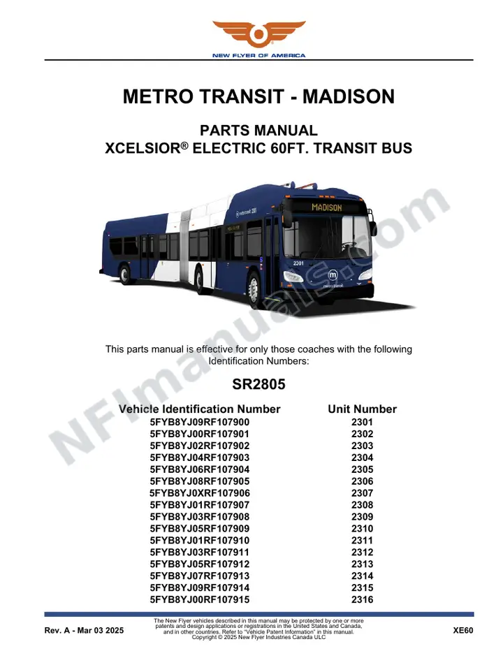 SR2805 Parts Manual, Metro Transit - Madison first-page preview