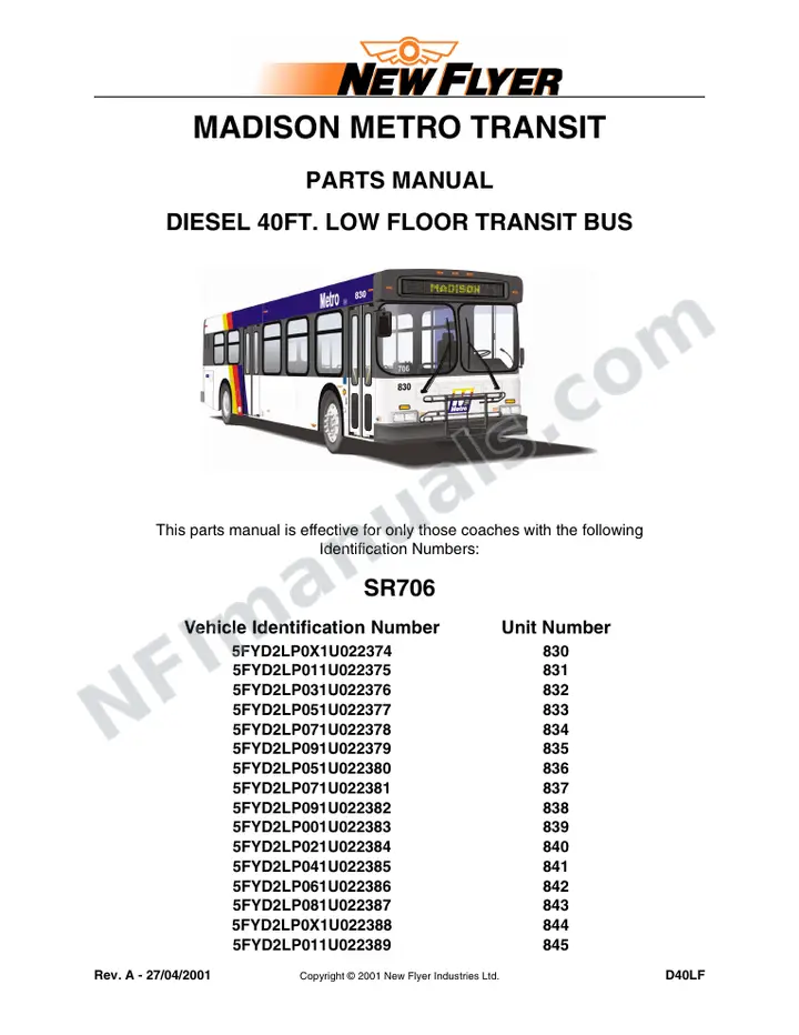 SR706 Parts Manual, Madison Metro Transit first-page preview