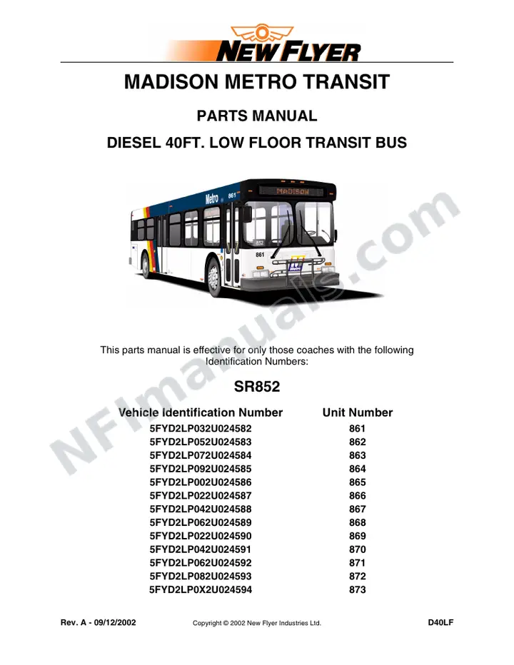 SR852 Parts Manual, Madison Metro Transit first-page preview