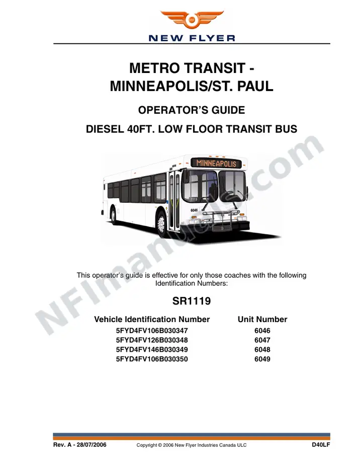New Flyer D40LF Manual Package - Metro Transit - Minneapolis St. Paul included manual preview