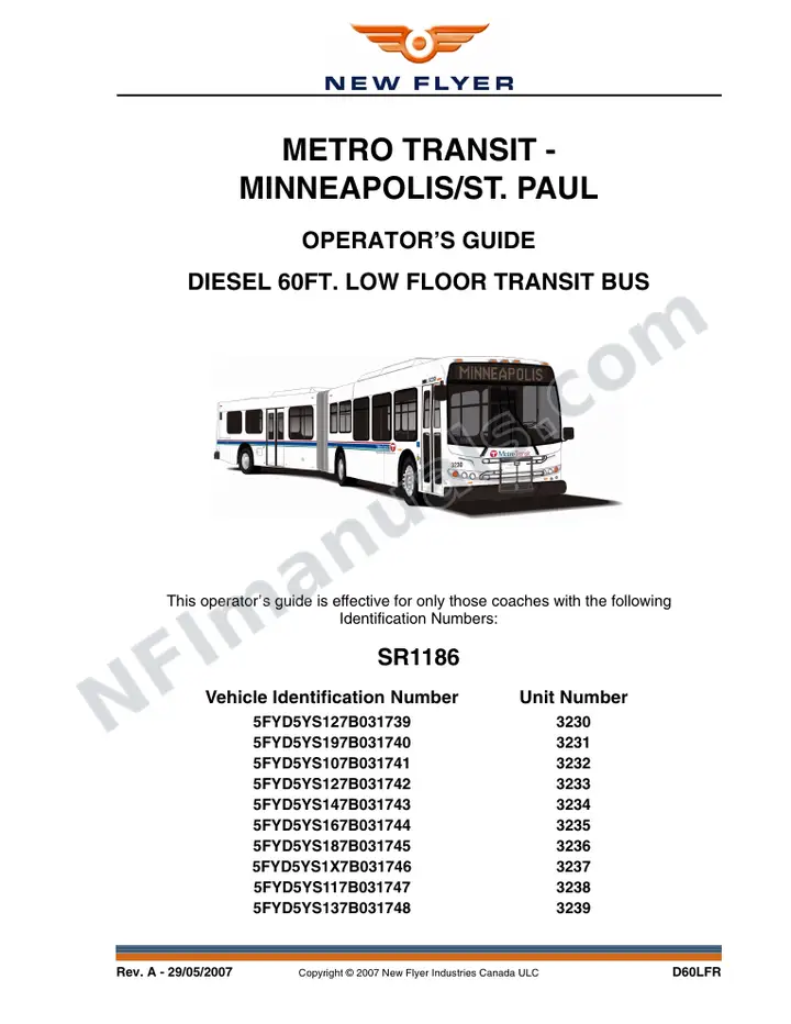 New Flyer D60LFR Manual Package - Metro Transit - Minneapolis St. Paul included manual preview