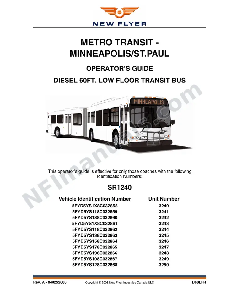 SR1240 Operator's Guide, Metro Transit - Minneaplis/St. Paul first-page preview
