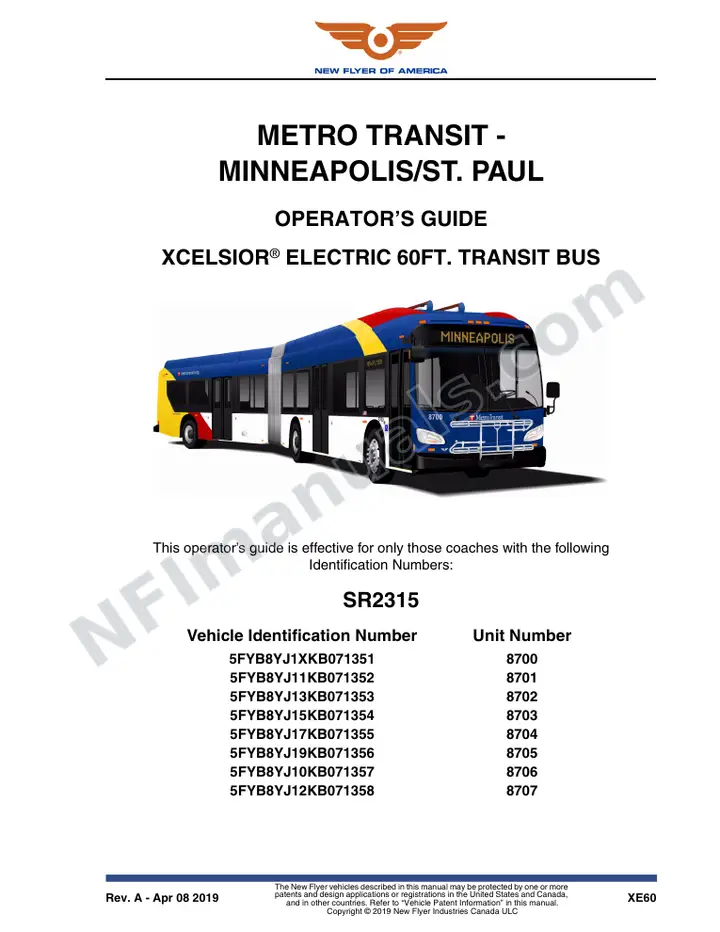 New Flyer XE60 Manual Package - Metro Transit - Minneapolis St. Paul included manual preview