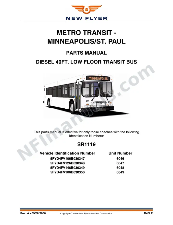 SR1119 Parts Manual, Metro Transit - Minneapolis/St. Paul first-page preview