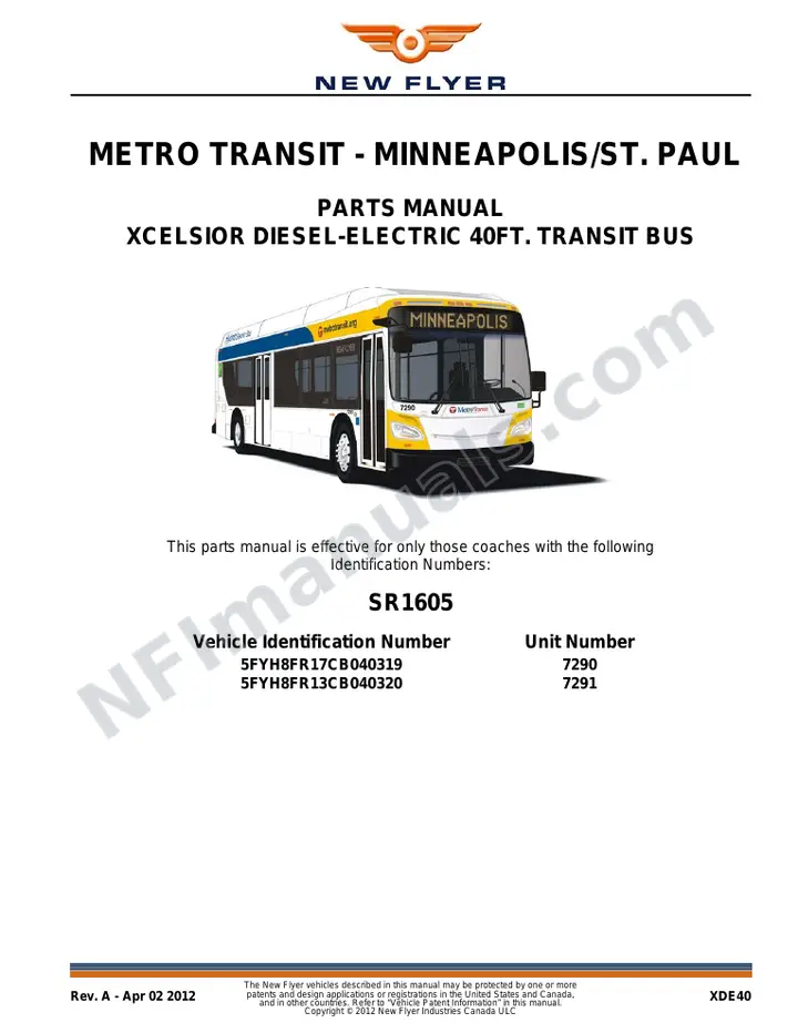 SR1605 Parts Manual, MetroTransit - Minneapolis/St. Paul first-page preview