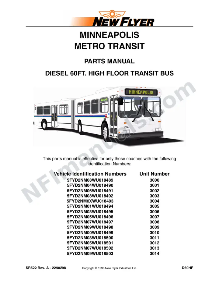 SR522 Parts Manual, Minneapolis Metro Transit first-page preview