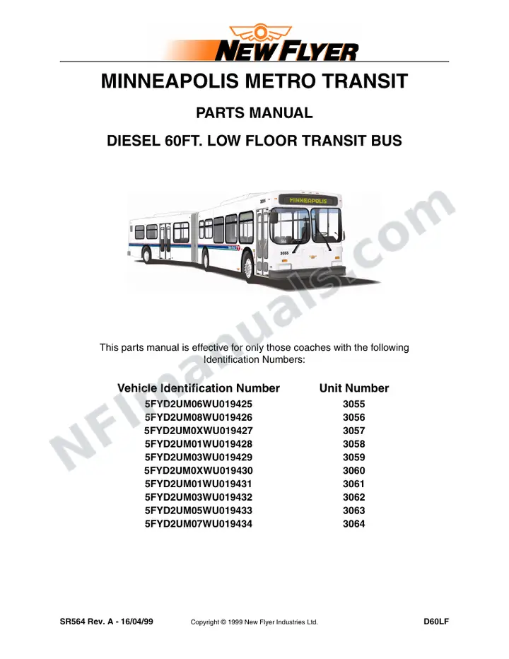 SR564 Parts Manual, Minneapolis Metro Transit first-page preview
