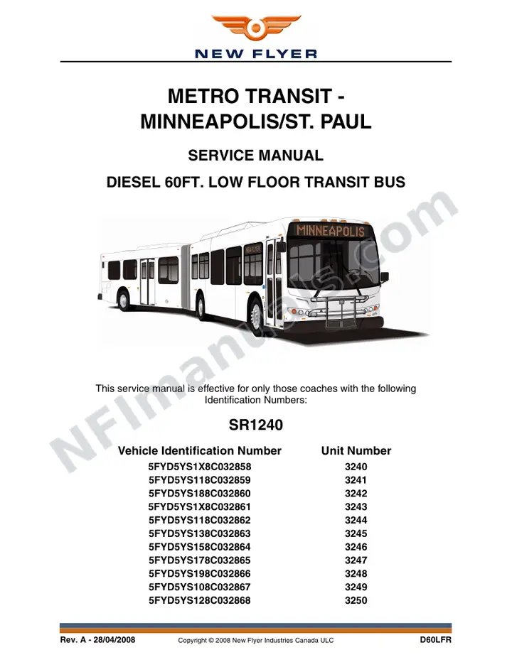 SR1240 Service Manual, Metro Transit - Minneapolis/St. Paul first-page preview