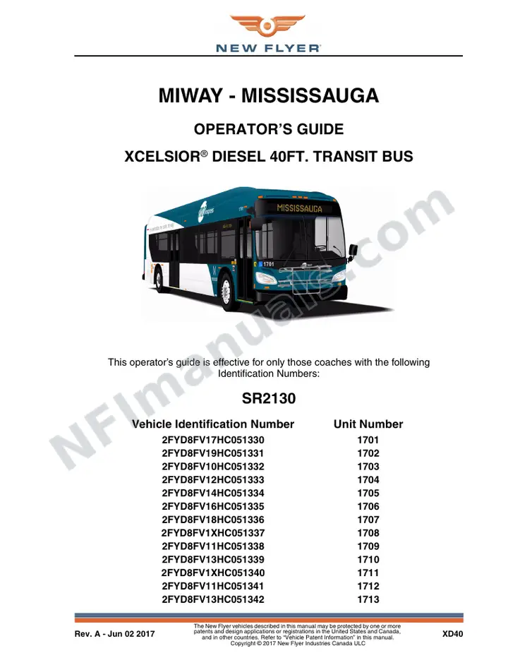 New Flyer XD40 Manual Package - MiWay - Mississauga included manual preview