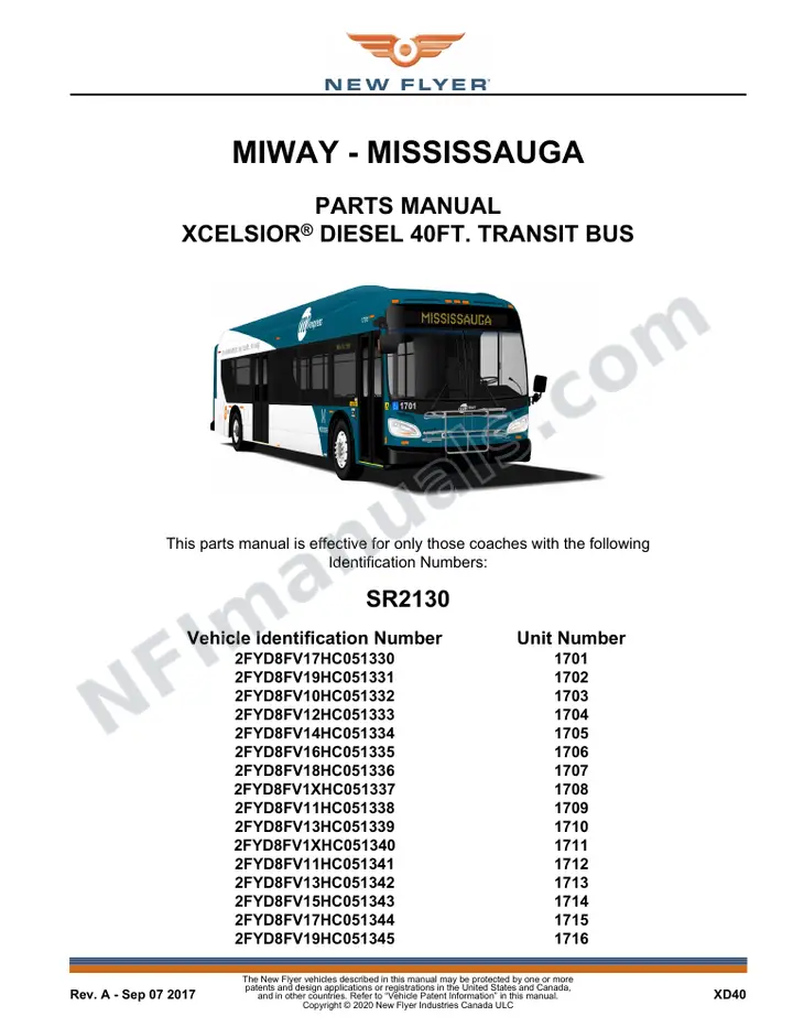 SR2130 Parts Manual, MiWay - Mississauga first-page preview