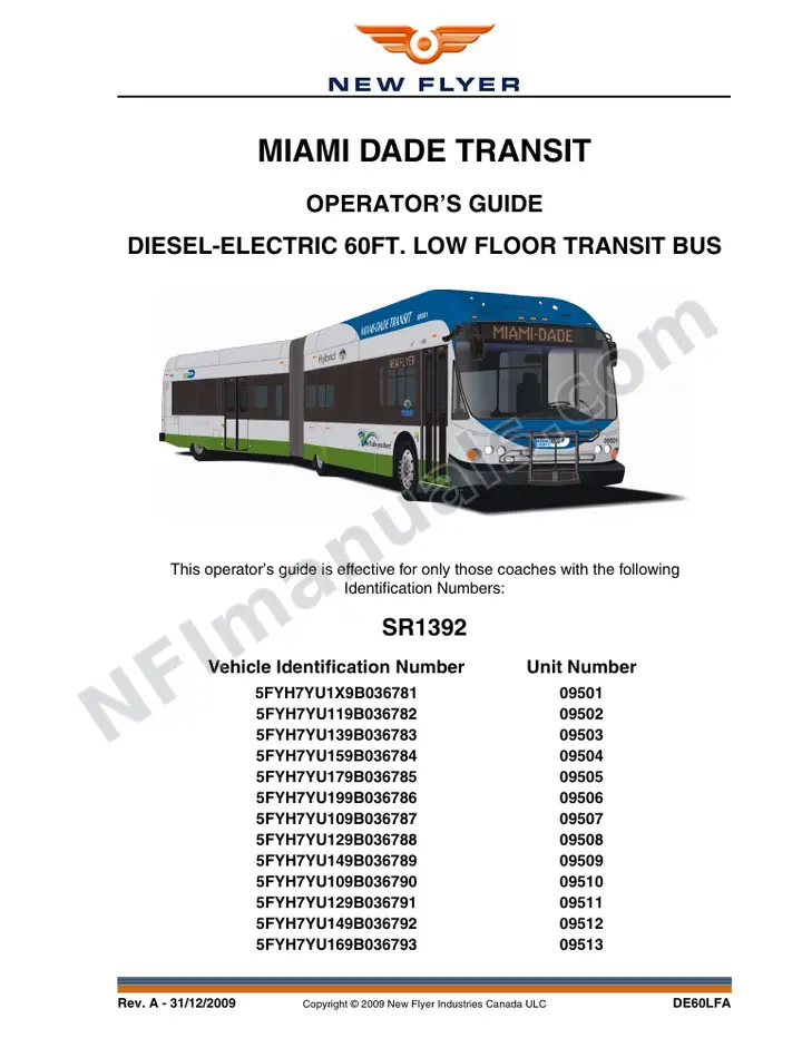 New Flyer DE60LFA Manual Package - Miami-Dade Transit included manual preview