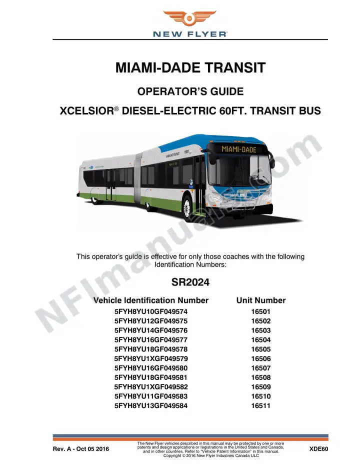 New Flyer XDE60 Manual Package - Miami-Dade Transit included manual preview