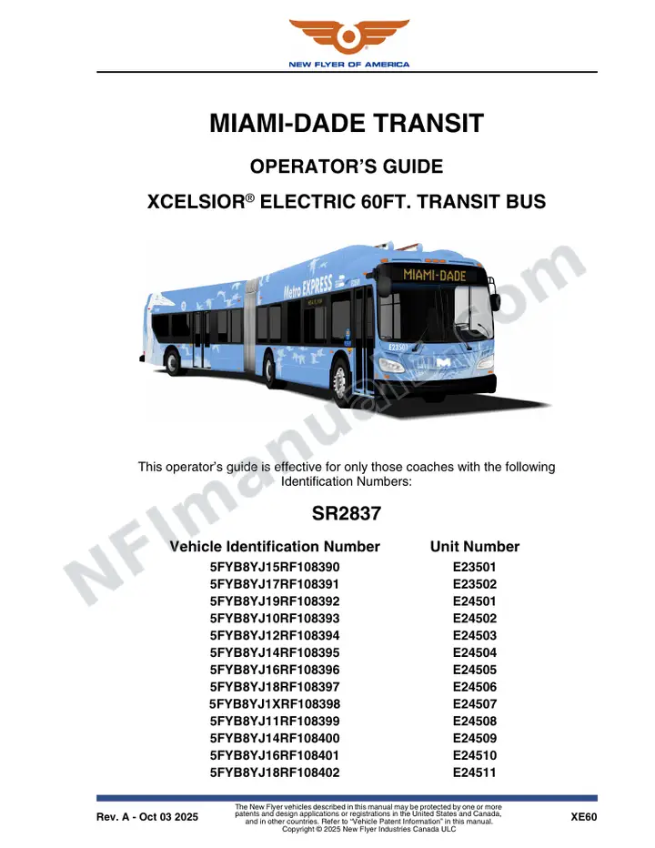 New Flyer XE60 Manual Package - Miami-Dade Transit included manual preview
