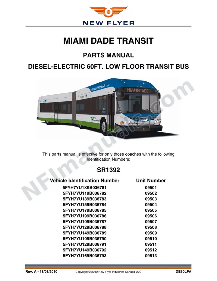 SR1392 Parts Manual, Miami Dade Transit first-page preview