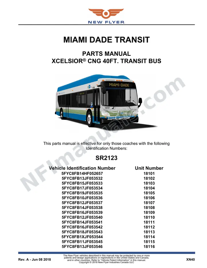 SR2123 Parts Manual, Miami Dade Transit first-page preview