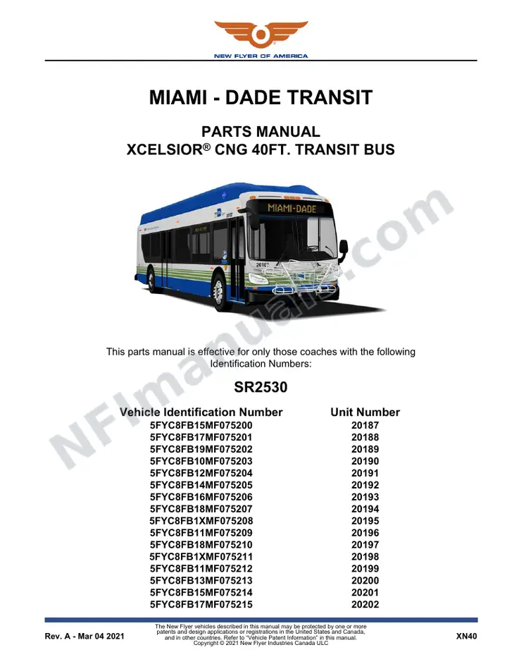 SR2530 Parts Manual, Miami - Dade Transit first-page preview