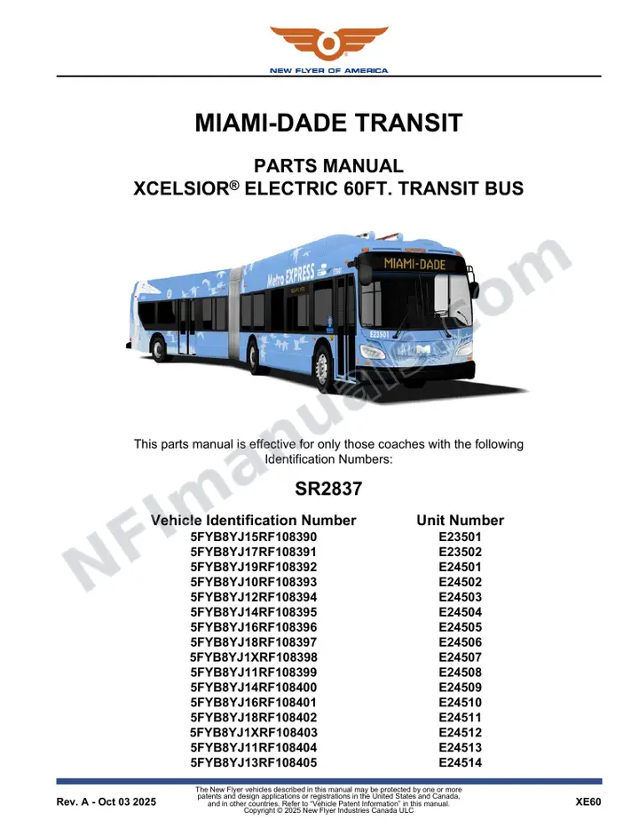 SR2837 Parts Manual, Miami-Dade Transit first-page preview