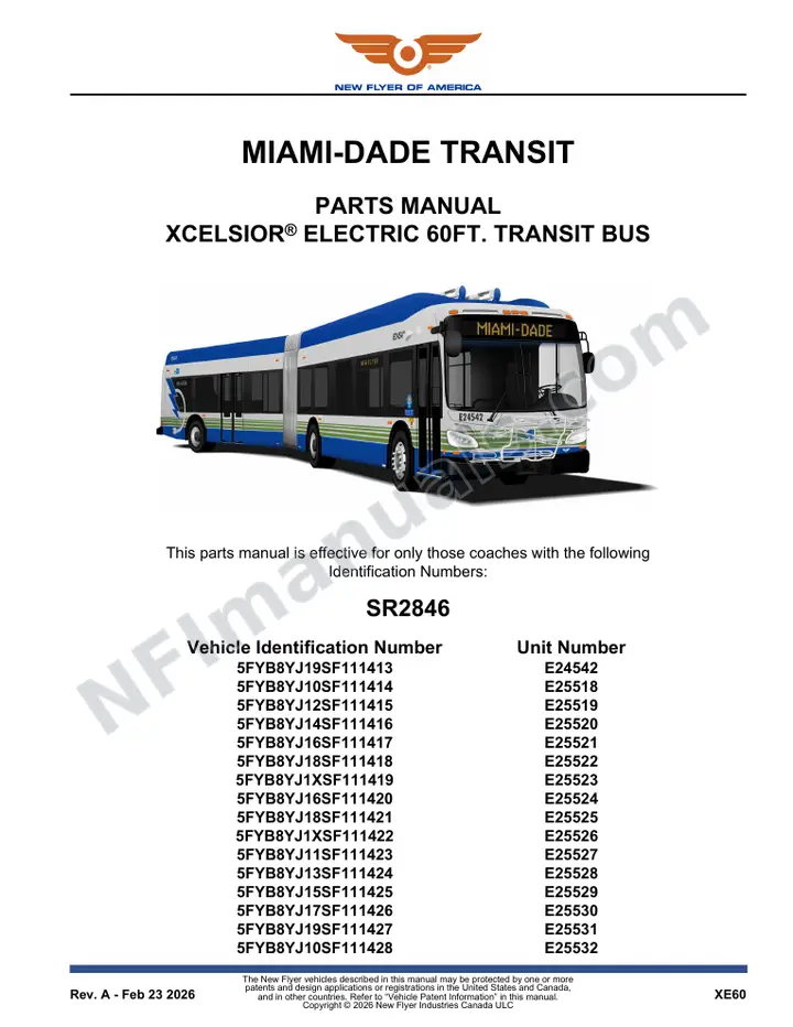 SR2846 Parts Manual, Miami-Dade Transit first-page preview
