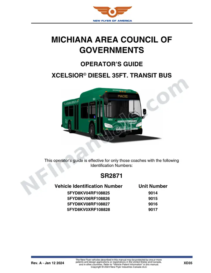 New Flyer XD35 Manual Package - Michiana Area Council of Governments included manual preview