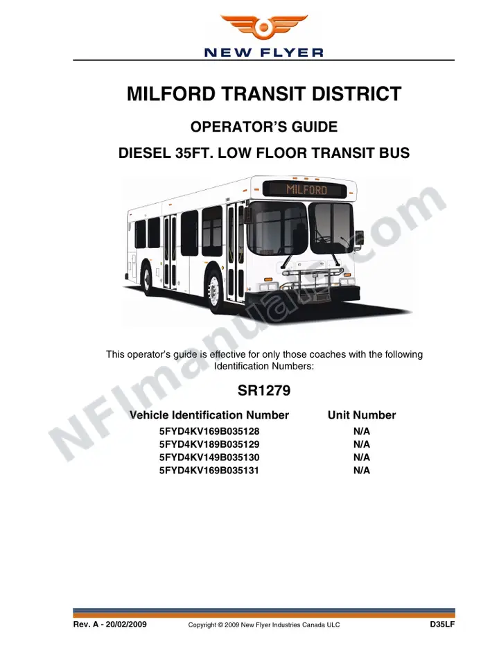 New Flyer D35LF Manual Package - Milford Transit District included manual preview