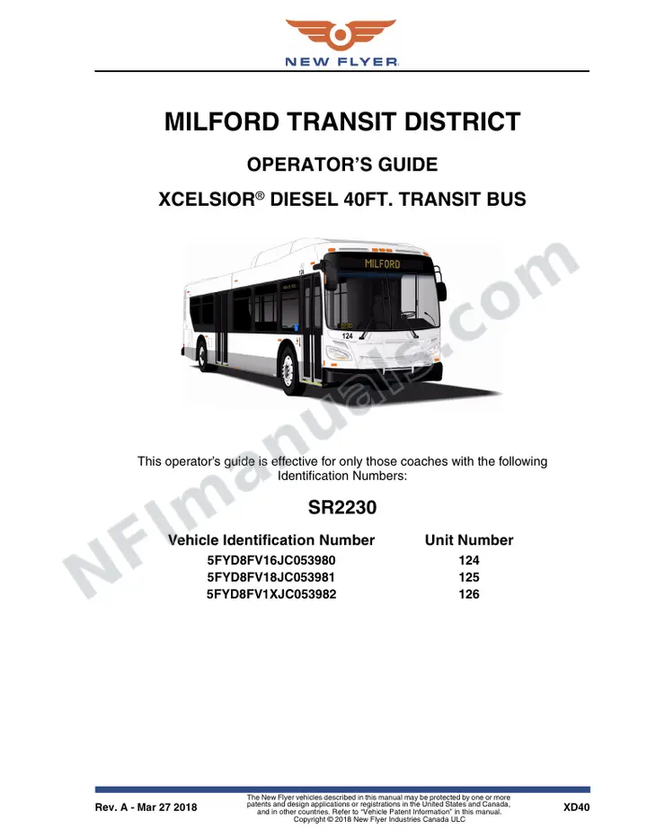 New Flyer XD40 Manual Package - Milford Transit District included manual preview