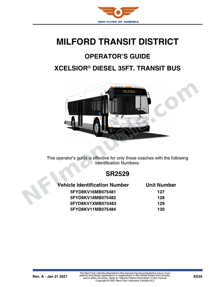 New Flyer XD35 Manual Package - Milford Transit District included manual preview