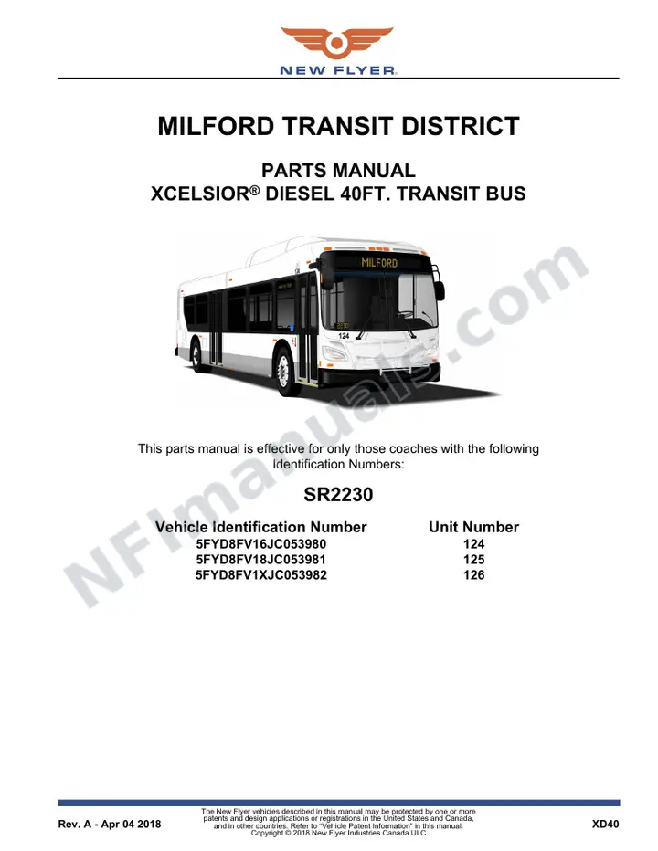 SR2230 Parts Manual, Milford Transit District first-page preview