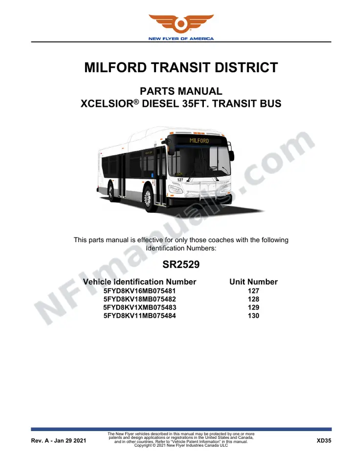 SR2529 Parts Manual, Milford Transit District first-page preview