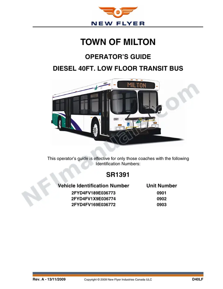New Flyer D40LF Manual Package - Milton Transit included manual preview
