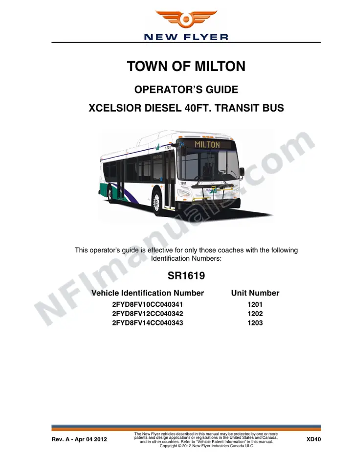 New Flyer XD40 Manual Package - Milton Transit included manual preview