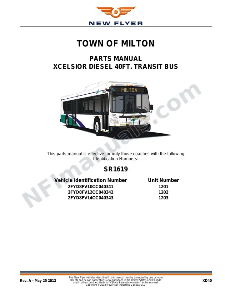 SR1619 Parts Manual, Town Of Milton first-page preview