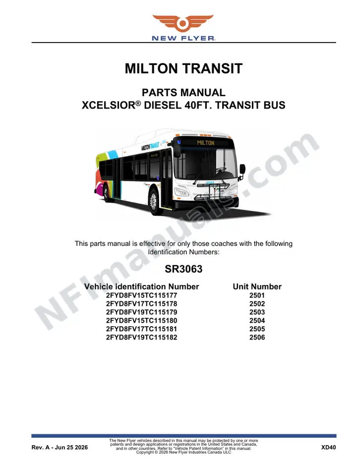 SR3063 Parts Manual, Milton Transit first-page preview