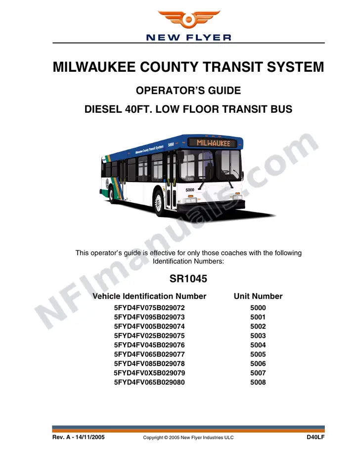 New Flyer D40LF Manual Package - Milwaukee County Transit System included manual preview