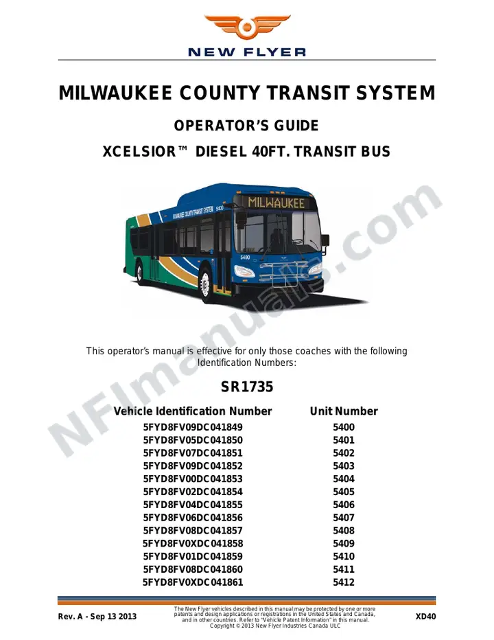 New Flyer XD40 Manual Package - Milwaukee County Transit System included manual preview