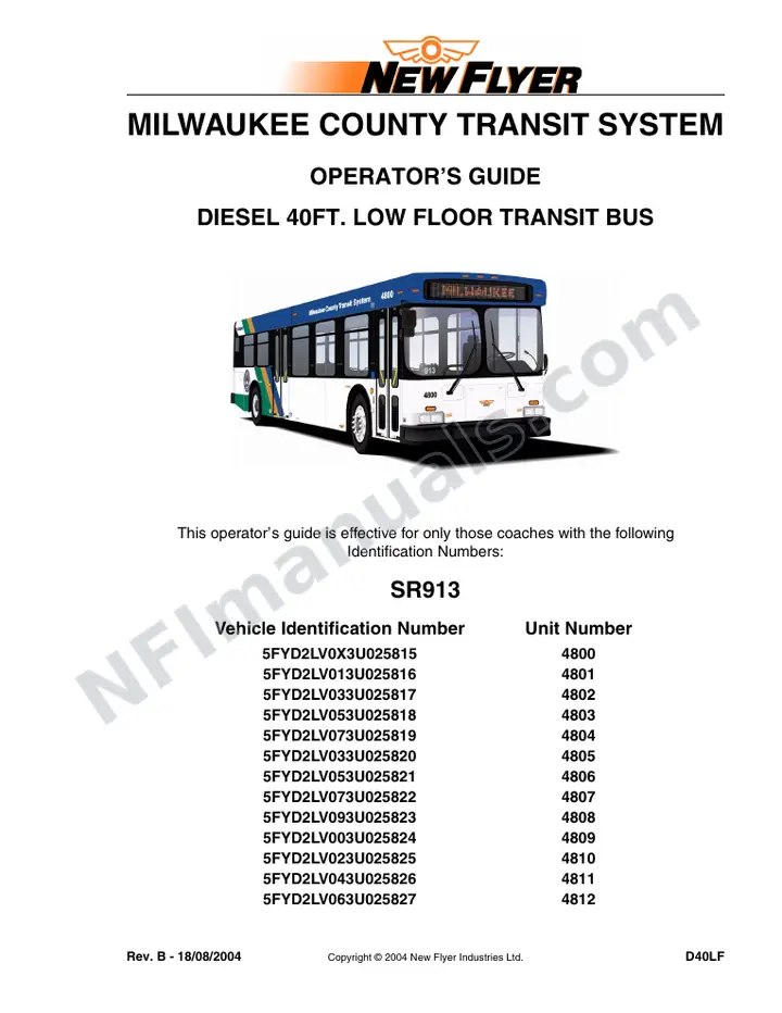 SR913 Operator's Guide, Milwaukee County Transit System first-page preview