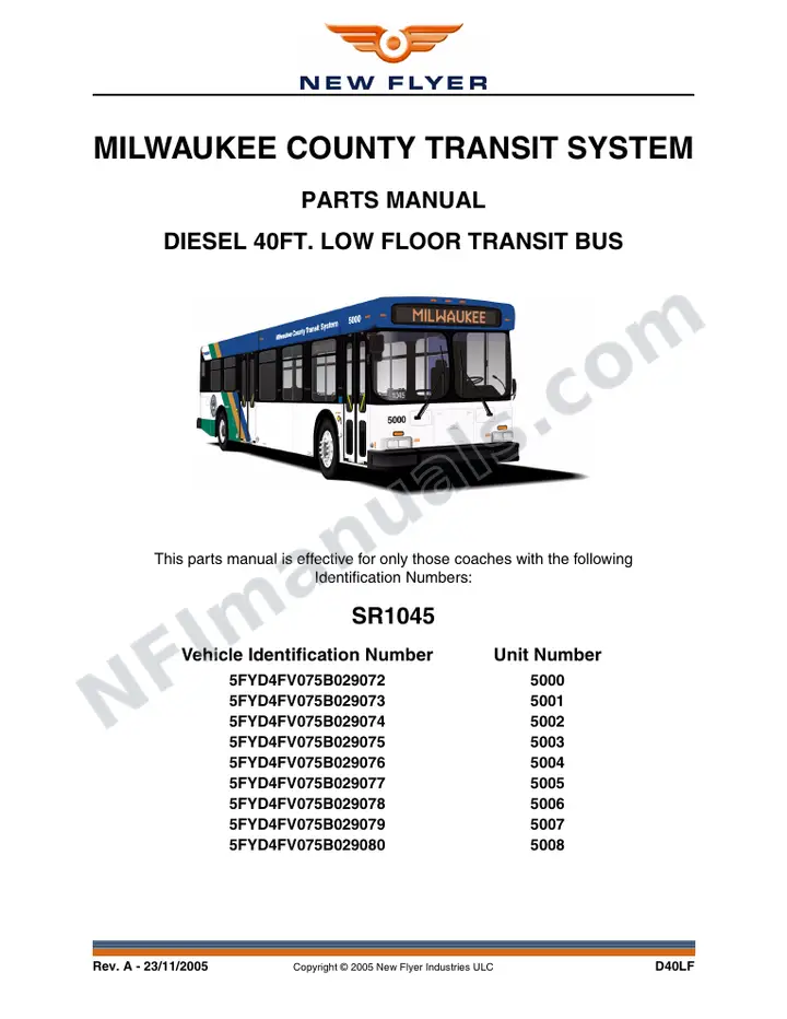 SR1045 Parts Manual, Milwaukee County Transit System first-page preview