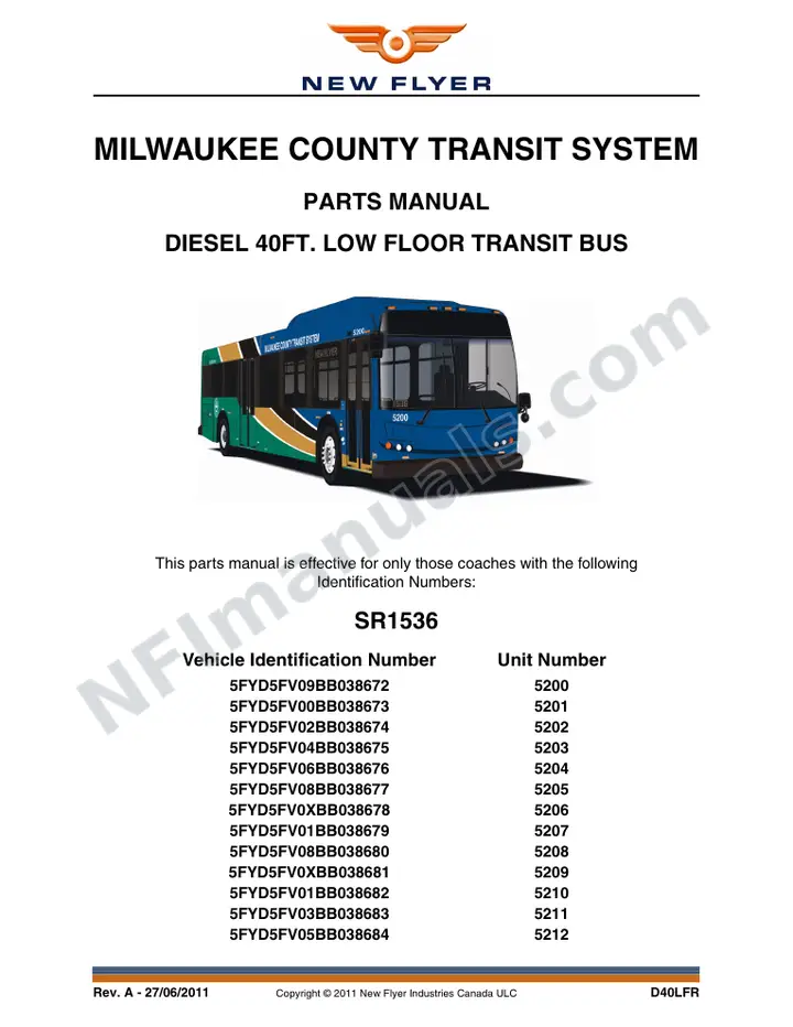 SR1536 Parts Manual, Milwaukee County Transit System first-page preview