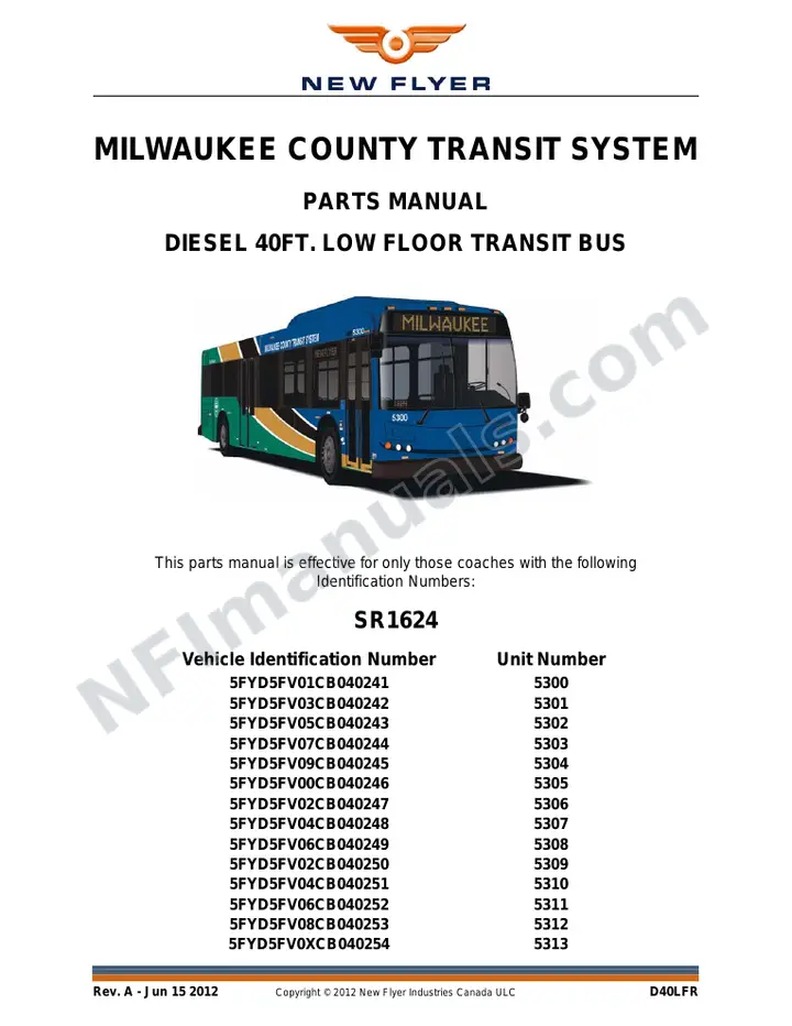 SR1624 Parts Manual, Milwaukee County Transit System first-page preview