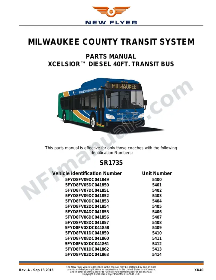 SR1735 Parts Manual, Milwaukee County Transit System first-page preview