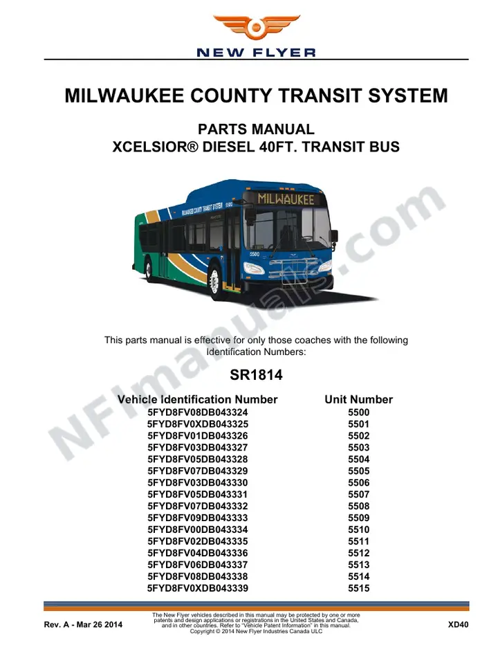 SR1814 Parts Manual, Milwaukee County Transit System first-page preview