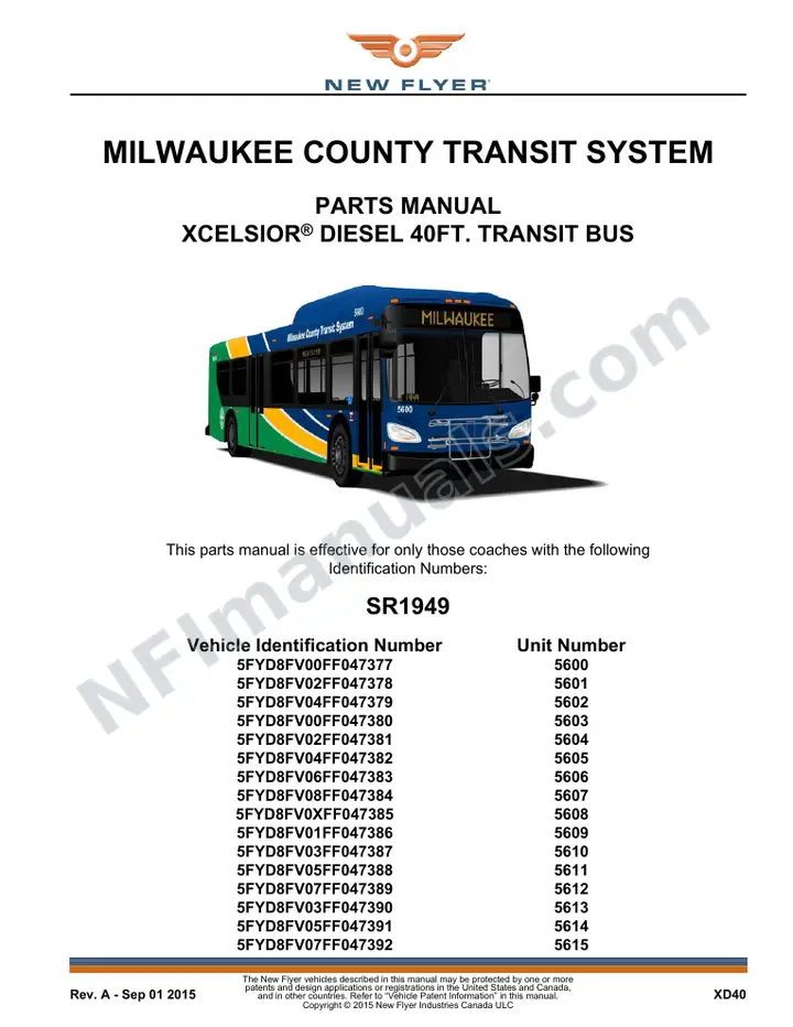 SR1949 Parts Manual, Milwaukee County Transit System first-page preview