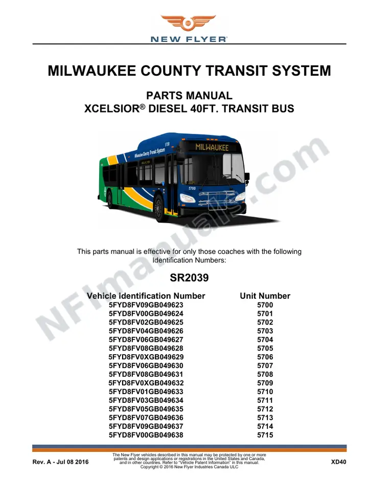 SR2039 Parts Manual, Milwaukee County Transit System first-page preview