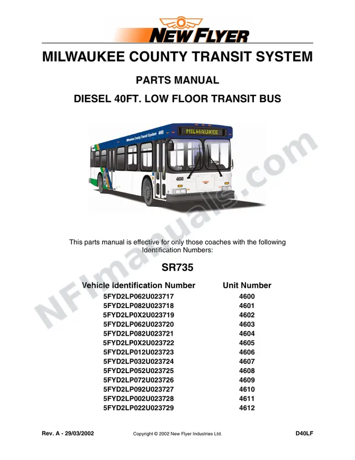 SR735 Parts Manual, Milwaukee County Transit System first-page preview