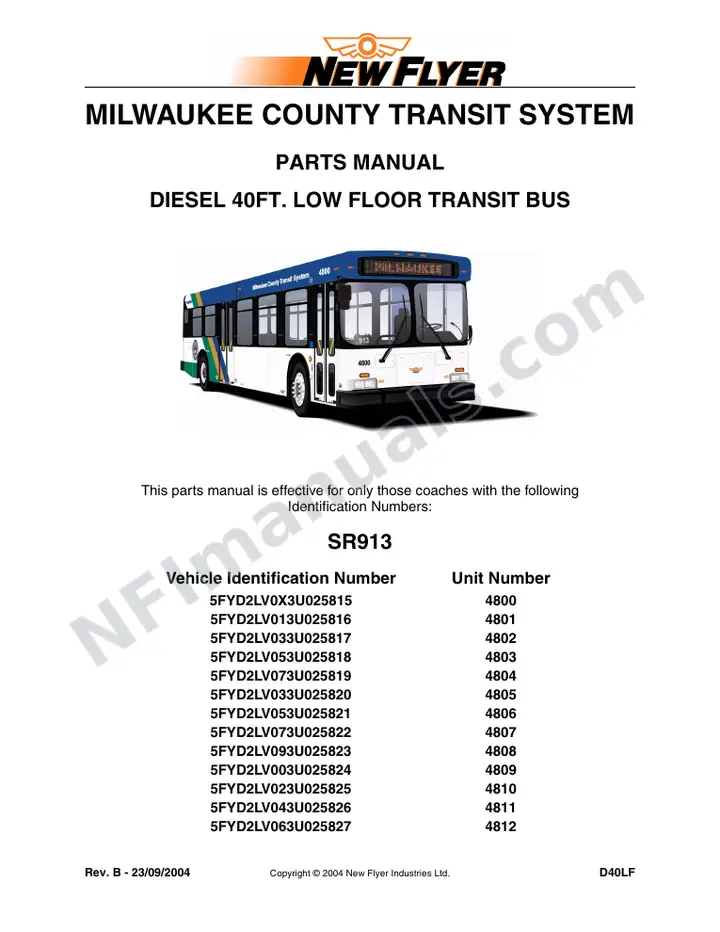 SR913 Parts Manual, Milwaukee County Transit System first-page preview