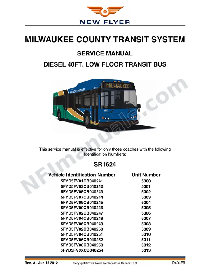 SR1624 Service Manual, Milwaukee County Transit System first-page preview