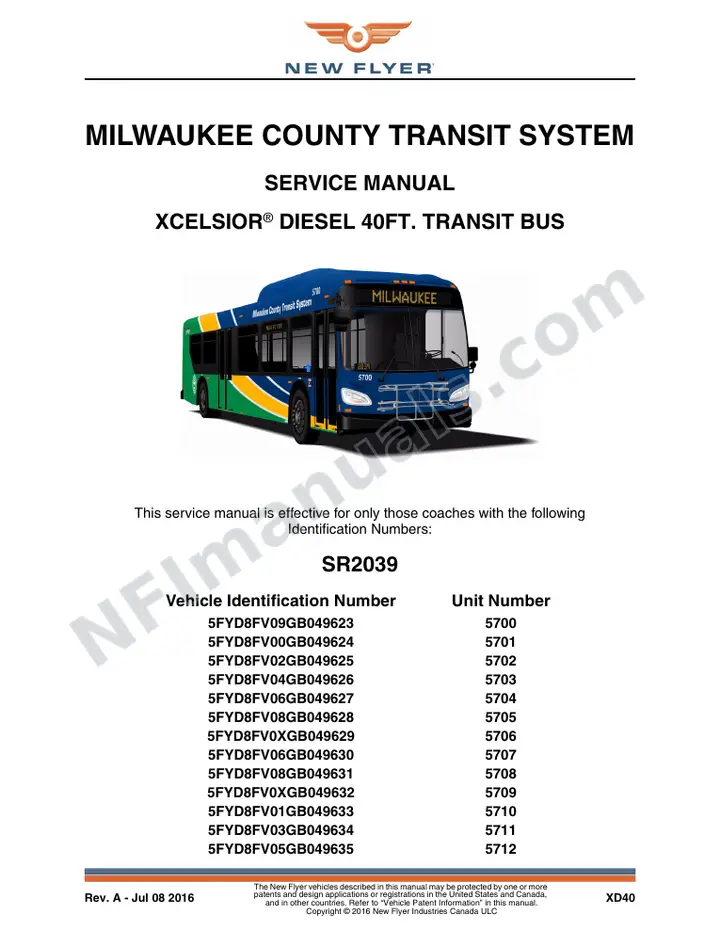SR2039 Service Manual, Milwaukee County Transit Authority first-page preview