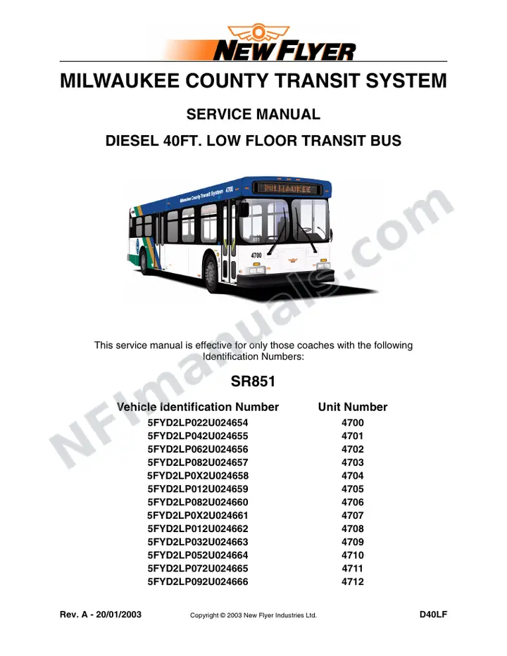 SR851 Service Manual, Milwaukee County Transit System first-page preview
